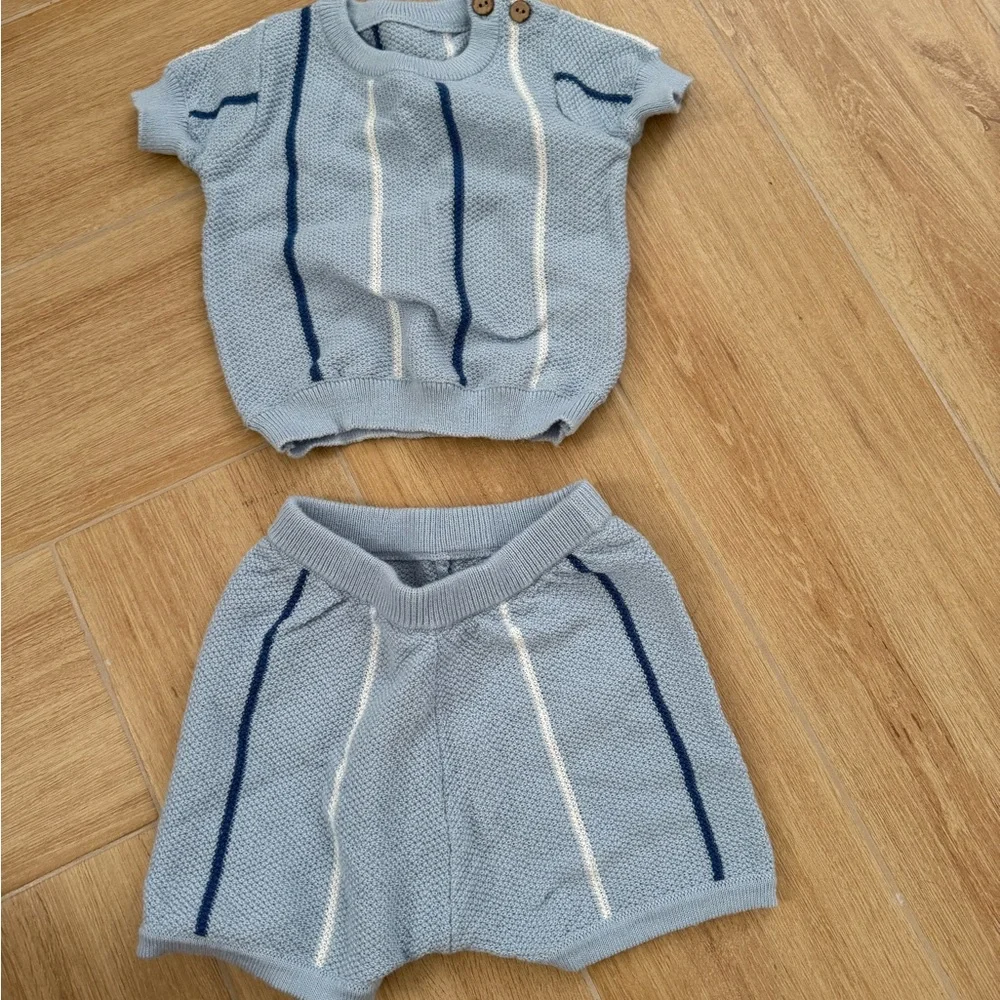 Blue and White Kids Knit Outfit